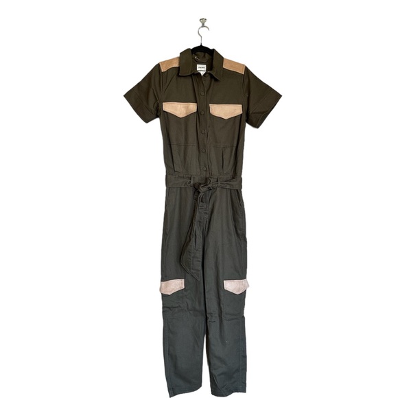 NWT H&M X Hart Denton Green Cargo Denim Suede Patch Jumpsuit Boiler Suit - Picture 4 of 9